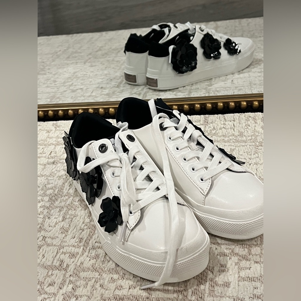 Karl Lagerfeld White Sneakers with Black Floral Appliqué